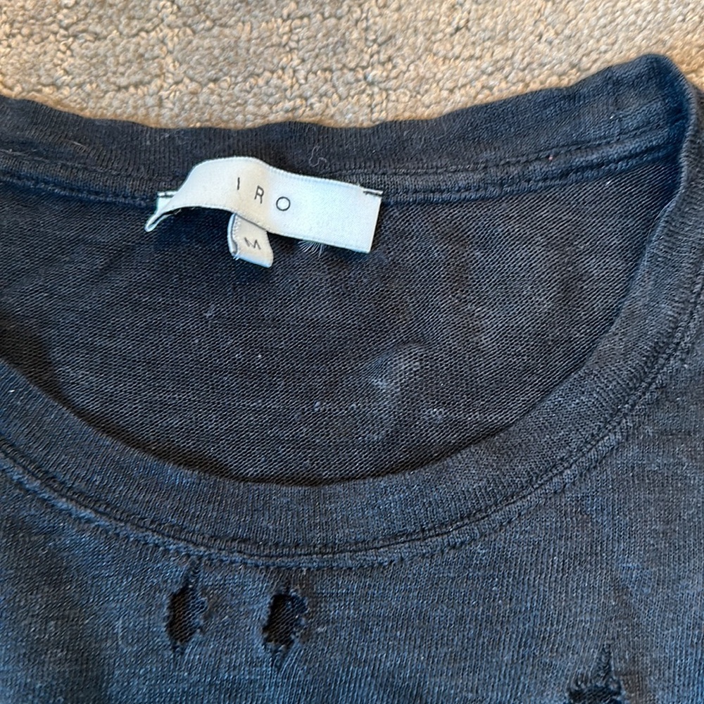 IRO Black Linen Hole Long Sleeve Tee - Picture 2 of 4